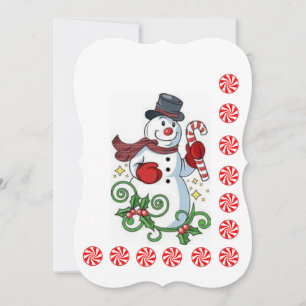 Christmas Holiday Flat Greeting Card, Snowman Card