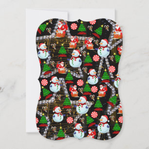 Christmas Holiday Flat Greeting Card, Snowman Card