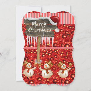 Christmas Holiday Flat Greeting Card, Snowman Card