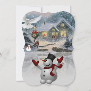 Christmas Holiday Flat Greeting Card, Snowman Card