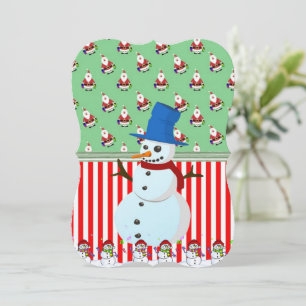Christmas Holiday Flat Greeting Card, Snowman Card