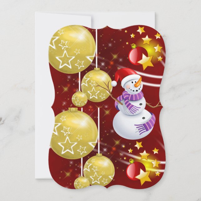 Christmas Holiday Flat Greeting Card, Snowman Card (Front)