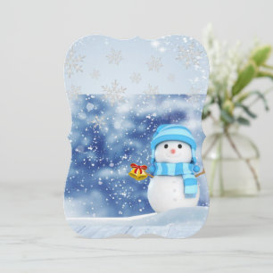 Christmas Holiday Flat Greeting Card, Snowman Card