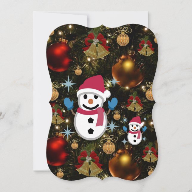Christmas Holiday Flat Greeting Card, Snowman Card (Front)