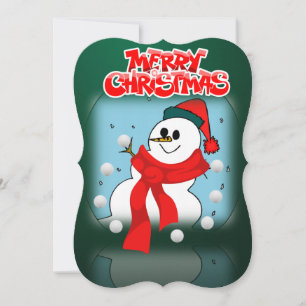 Christmas Holiday Flat Greeting Card, Snowman Card
