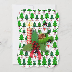 Christmas Holiday Flat Greeting Card, Snowman Card