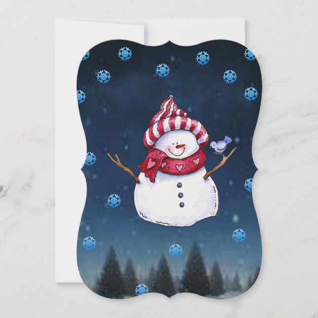 Christmas Holiday Flat Greeting Card, Snowman Card (Front)