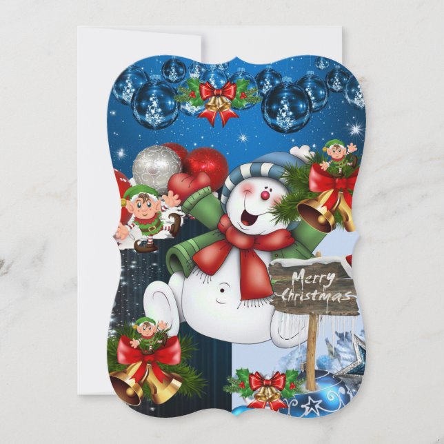 Christmas Holiday Flat Greeting Card, Snowman Card (Front)