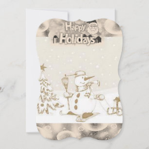 Christmas Holiday Flat Greeting Card, Snowman Card