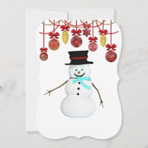 Christmas Holiday Flat Greeting Card, Snowman Card