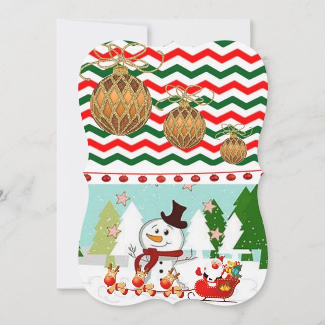 Christmas Holiday Flat Greeting Card, Snowman Card (Front)