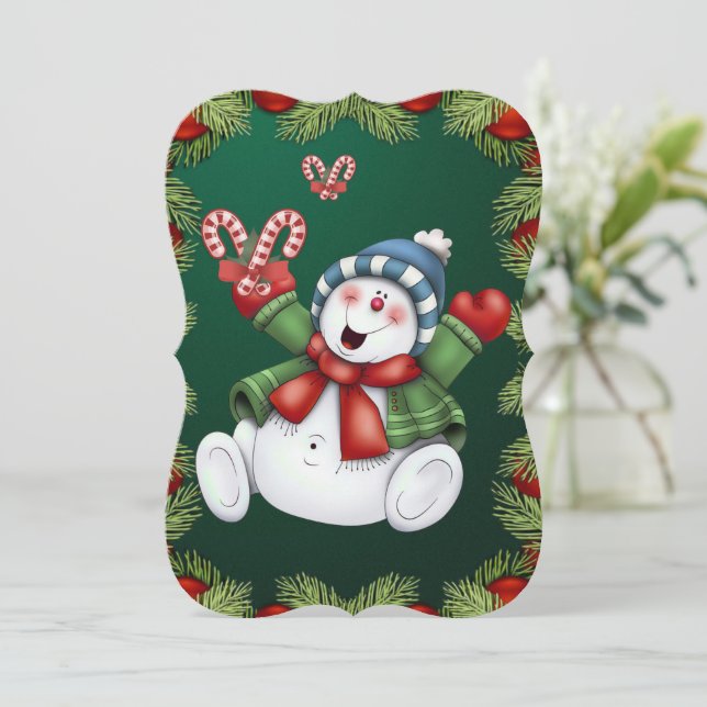 Christmas Holiday Flat Greeting Card, Snowman Card (Standing Front)