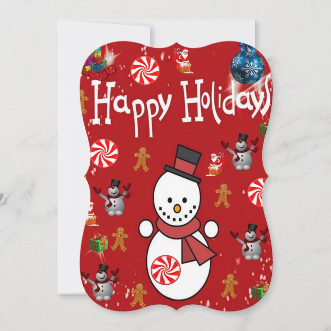 Christmas Holiday Flat Greeting Card, Snowman Card (Front)