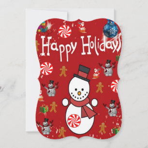Christmas Holiday Flat Greeting Card, Snowman Card