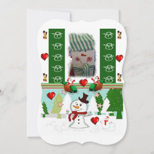 Christmas Holiday Flat Greeting Card, Snowman Card