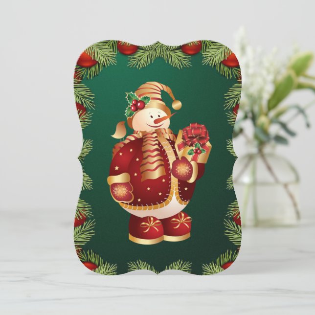 Christmas Holiday Flat Greeting Card, Snowman Card (Standing Front)