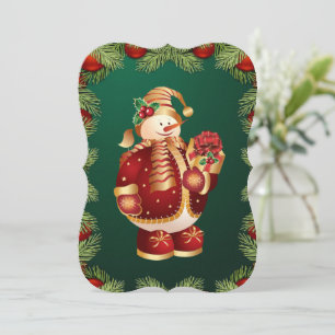 Christmas Holiday Flat Greeting Card, Snowman Card