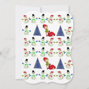 Christmas Holiday Flat Greeting Card, Snowman Card