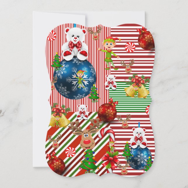 Christmas Holiday Flat Greeting Card, Teddy Bear Card (Front)