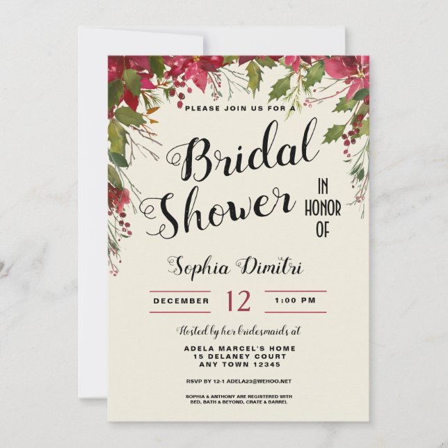 Christmas Holiday Floral Bridal Shower Invitation (Front)