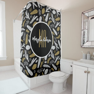 CHRISTMAS HOLIDAY FLORAL CUSTOM MONOGRAM SHOWER CURTAIN