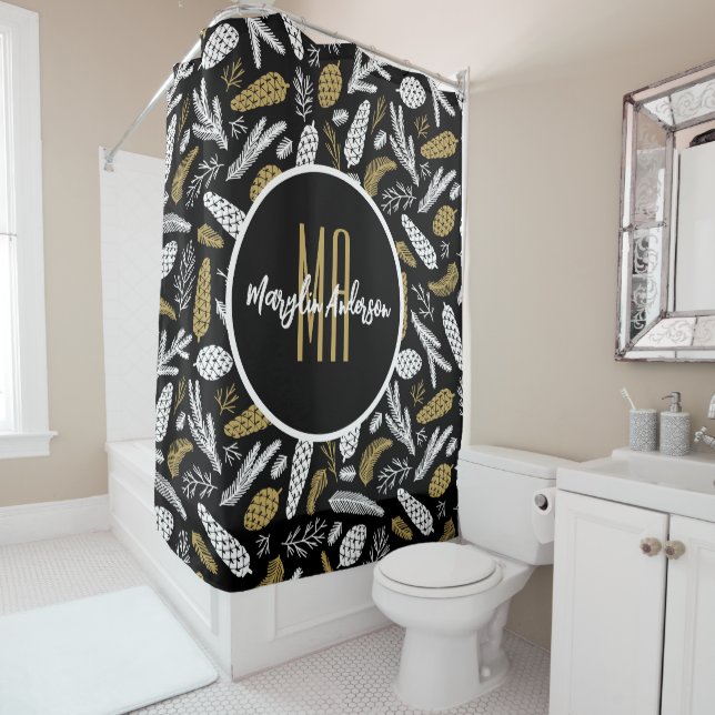 CHRISTMAS HOLIDAY FLORAL CUSTOM MONOGRAM SHOWER CURTAIN (In Situ)