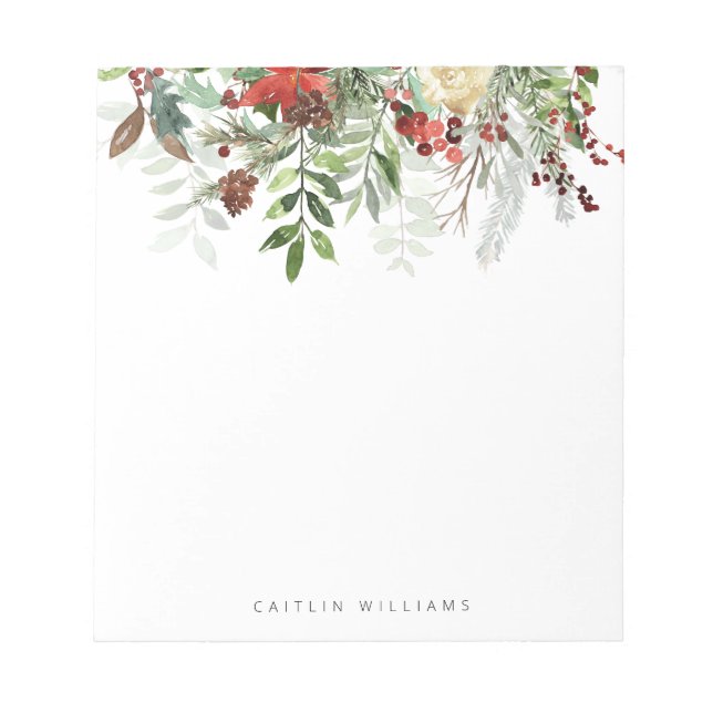 Christmas Holiday Floral Winter Notepad (Front)