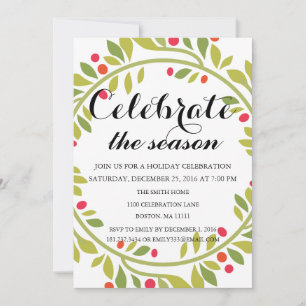 Christmas Holiday Floral Wreath Family Party Invitation