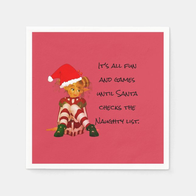 Christmas Holiday Funny Quote Elf Red Napkin (Front)