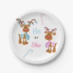 Christmas Holiday Gender Reveal Reindeer Paper Plate