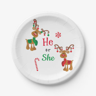 Christmas Holiday Gender Reveal Reindeer Red Green Paper Plate