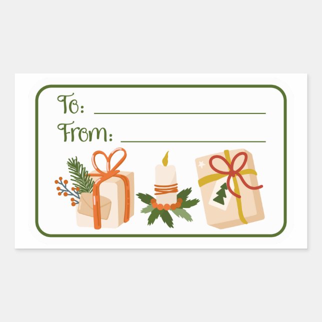 Christmas Holiday Gift Festive Greenery To From Rectangular Sticker (Front)