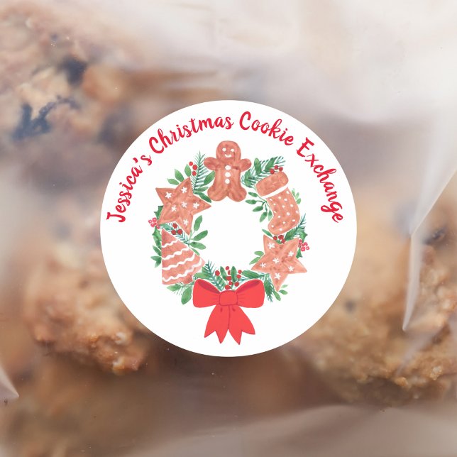 Christmas Holiday Gingerbread Cookie Exchange  Classic Round Sticker (Creator Uploaded)
