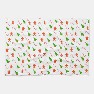 Christmas Holiday Gingerbread Man Candy Cane Tree Tea Towel