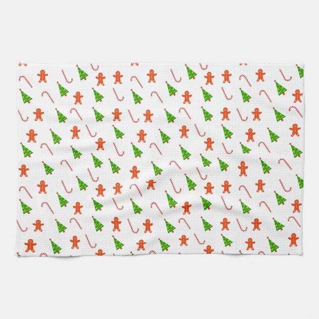 Christmas Holiday Gingerbread Man Candy Cane Tree Tea Towel (Horizontal)