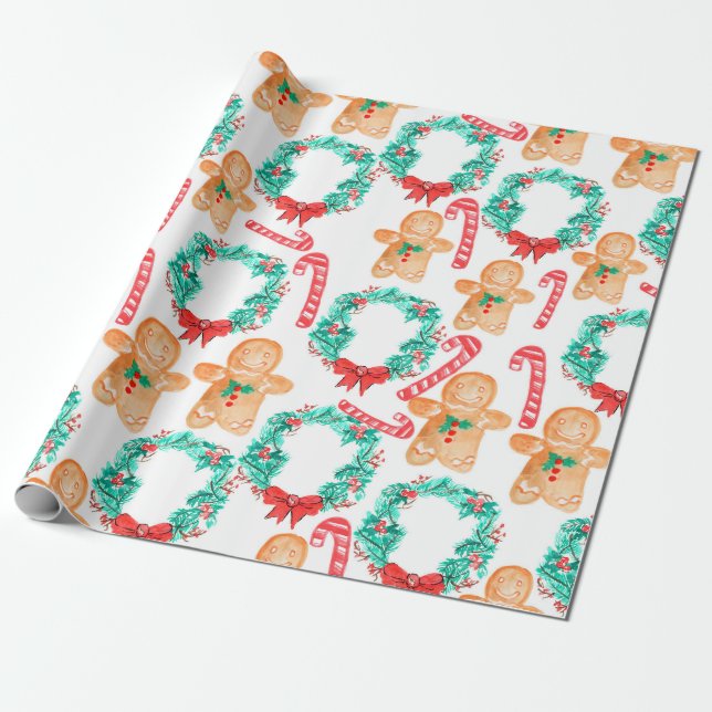 Christmas holiday gingerbread wrapping paper (Unrolled)