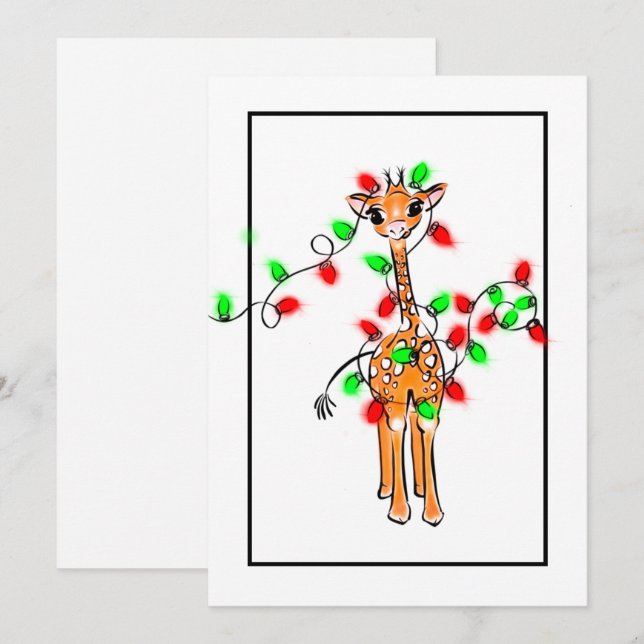 Christmas holiday giraffe green red twinkle light card (Front/Back)