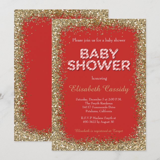 Christmas Holiday Glitter Baby Shower Invitation (Front/Back)