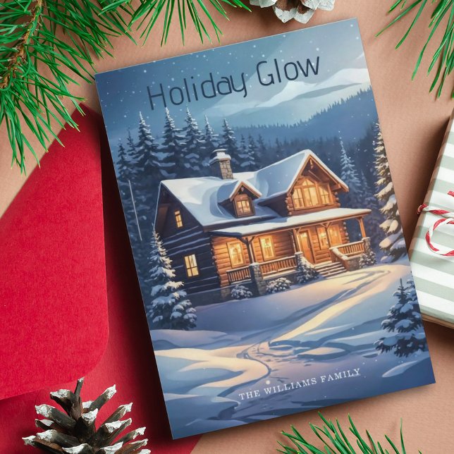 Christmas Holiday Glow Cabin Snowy Trees & Lights Card (Creator Uploaded)