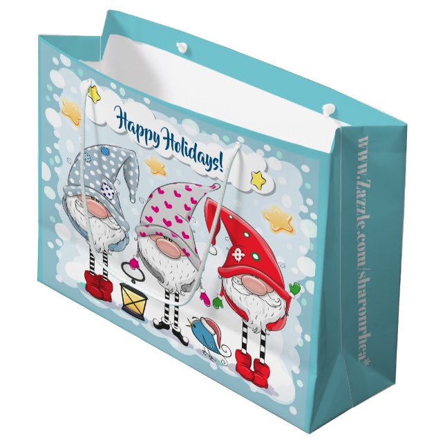 Christmas / Holiday Gnomes Gift Tote Large Gift Bag (Front Angled)