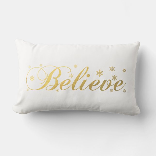 Christmas Holiday Gold Believe Lumbar Cushion (Front)