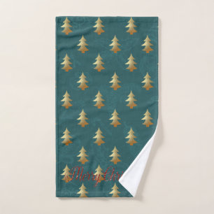 Christmas Holiday-Gold Christmas Tree,Green Bath Towel Set