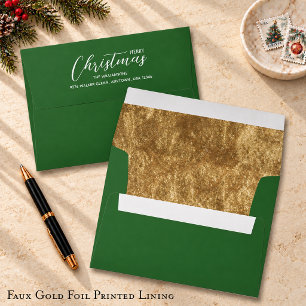 Christmas Holiday Gold Faux Foil Lined Green Envelope