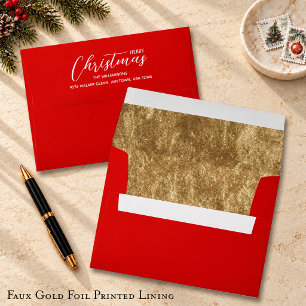 Christmas Holiday Gold Faux Foil Lined Red Envelope