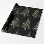 Christmas Holiday Gold Tree Stars Black  Wrapping Paper<br><div class="desc">Lovely Christmas Holiday tree in faux gold colour with stars on black background. Perfect for those gifts!</div>