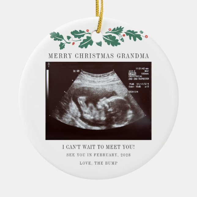 Christmas Holiday Grandma Keepsake Ultrasound Ceramic Ornament (Front)