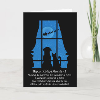 Christmas Holiday Grandson Cute Cat Dog Card