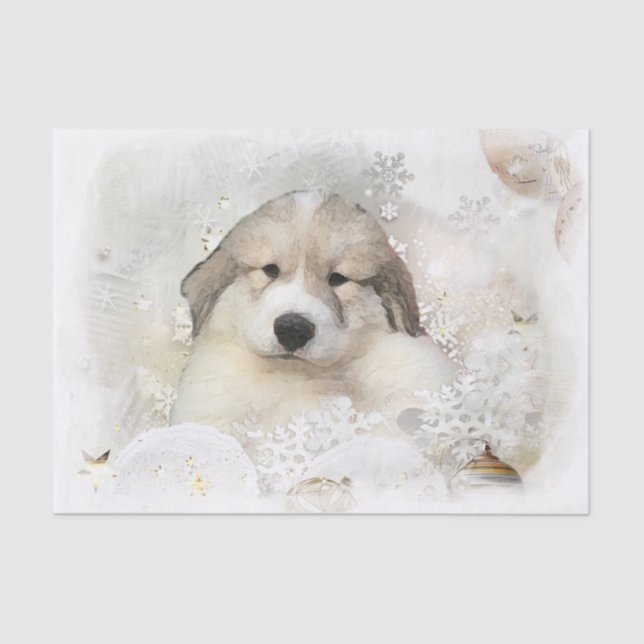 Christmas Holiday Great Pyrenees Pup Watercolor Tissue Paper (Front)