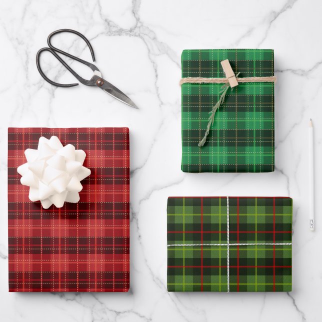 Christmas Holiday Green and Red Plaid Wrapping Paper Sheet (Front)