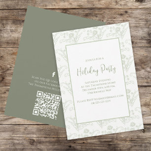 Christmas Holiday Green Elegant Greenery QR Code  Invitation